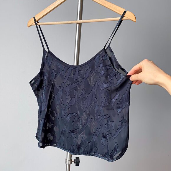 ❄️70s Vintage Black See-Through Textured Artsy Texture Print Lingerie Camisole - Picture 5 of 6